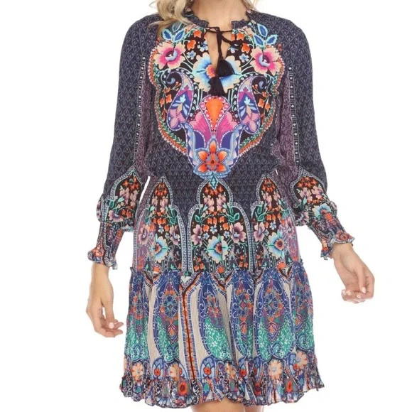 JOHNNY WAS Saba Long-Sleeve Abstract-Print Dress Coverup Size Large - Picture 10 of 15